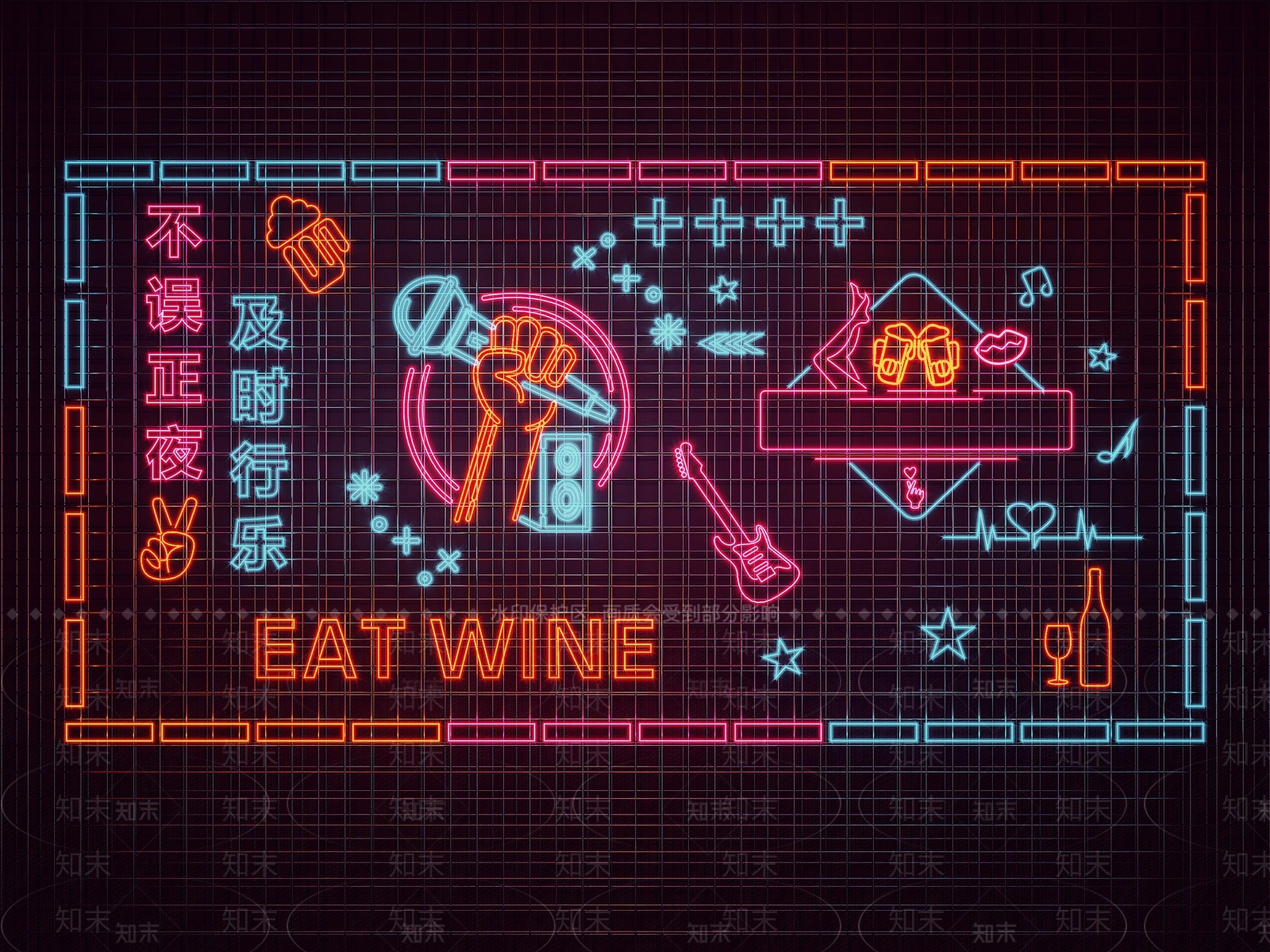 现代酒吧霓虹灯3D模型下载【ID:1122945185】