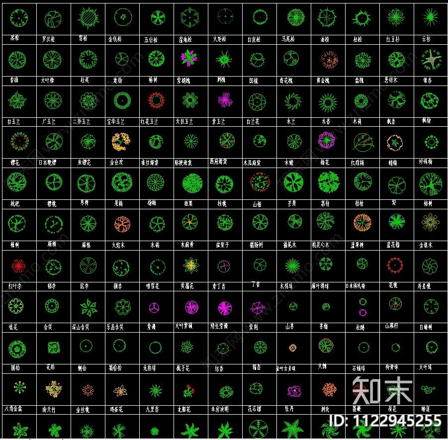 景观设计常用绿化图例施工图下载【ID:1122945255】