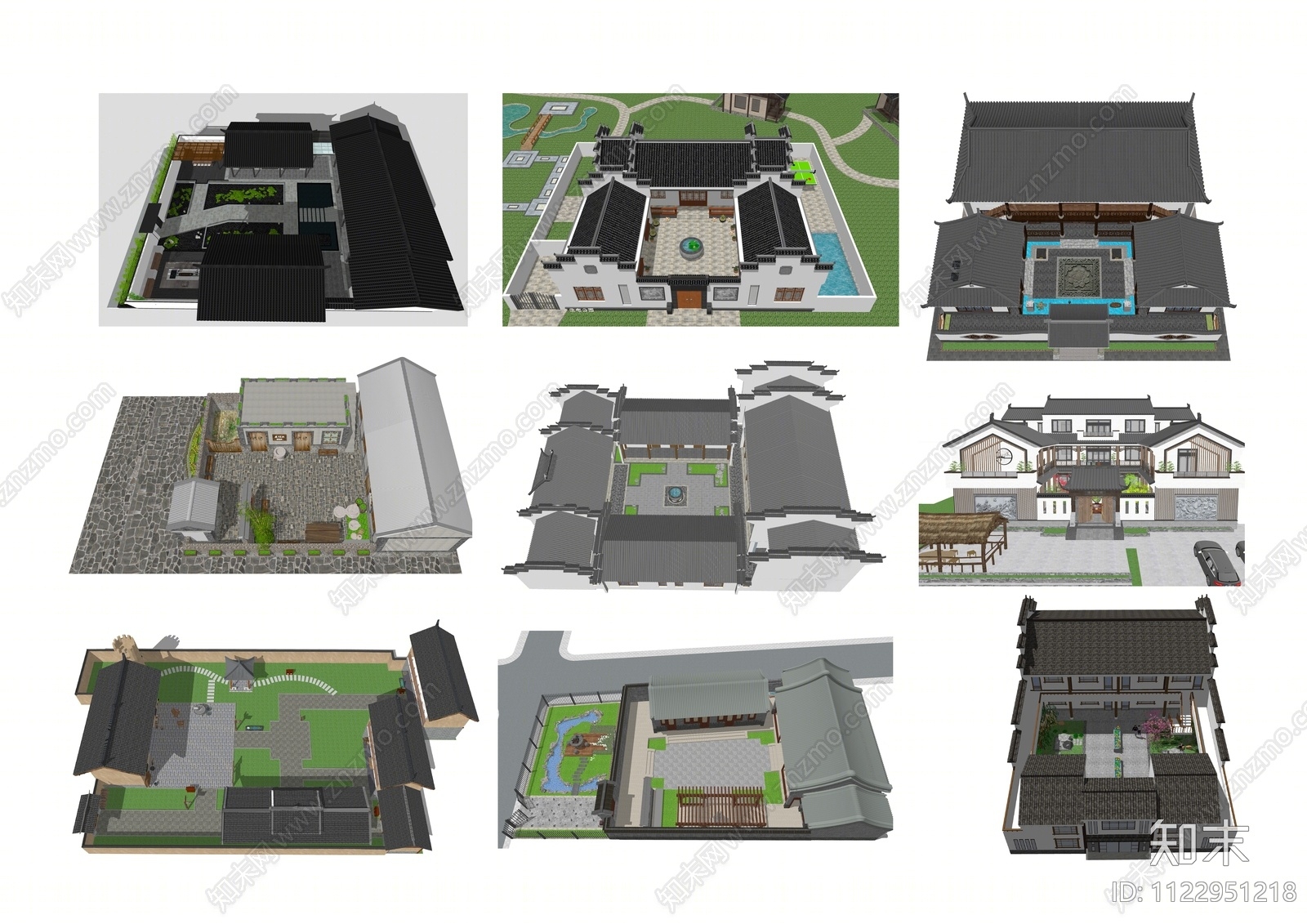 新中式四合院古建筑SU模型下载【ID:1122951218】