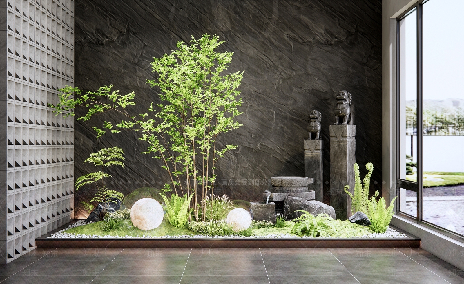 现代庭院植物小品3D模型下载【ID:1122955992】