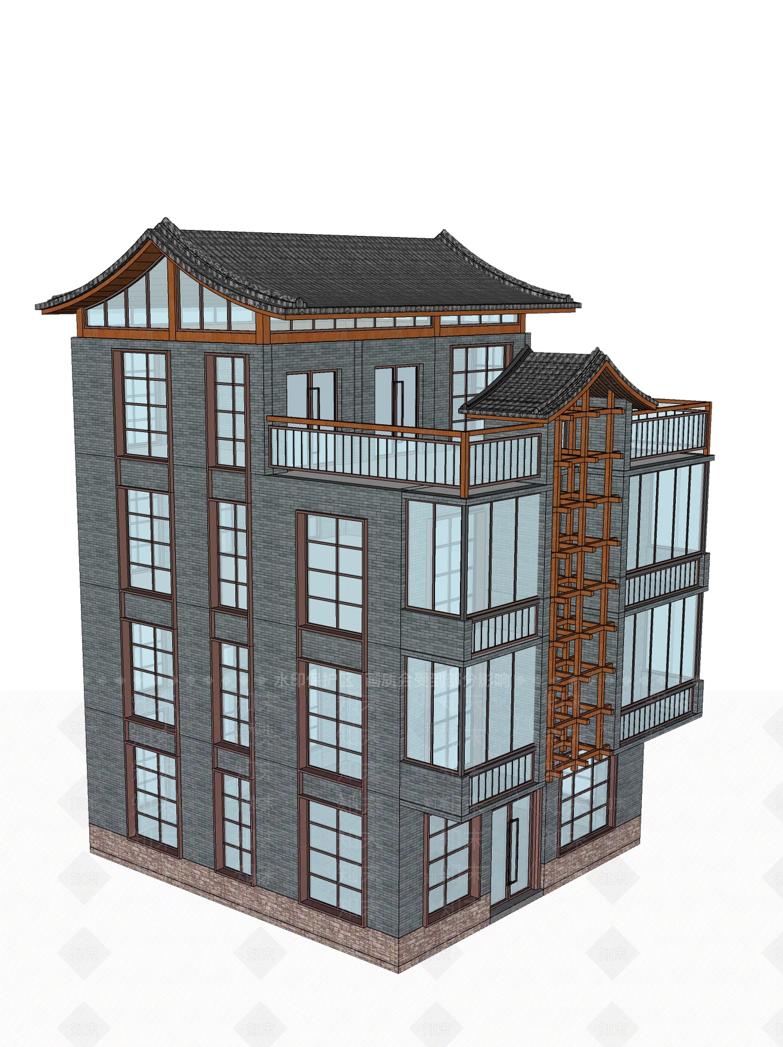 新中式商业街SU模型下载【ID:1122959795】