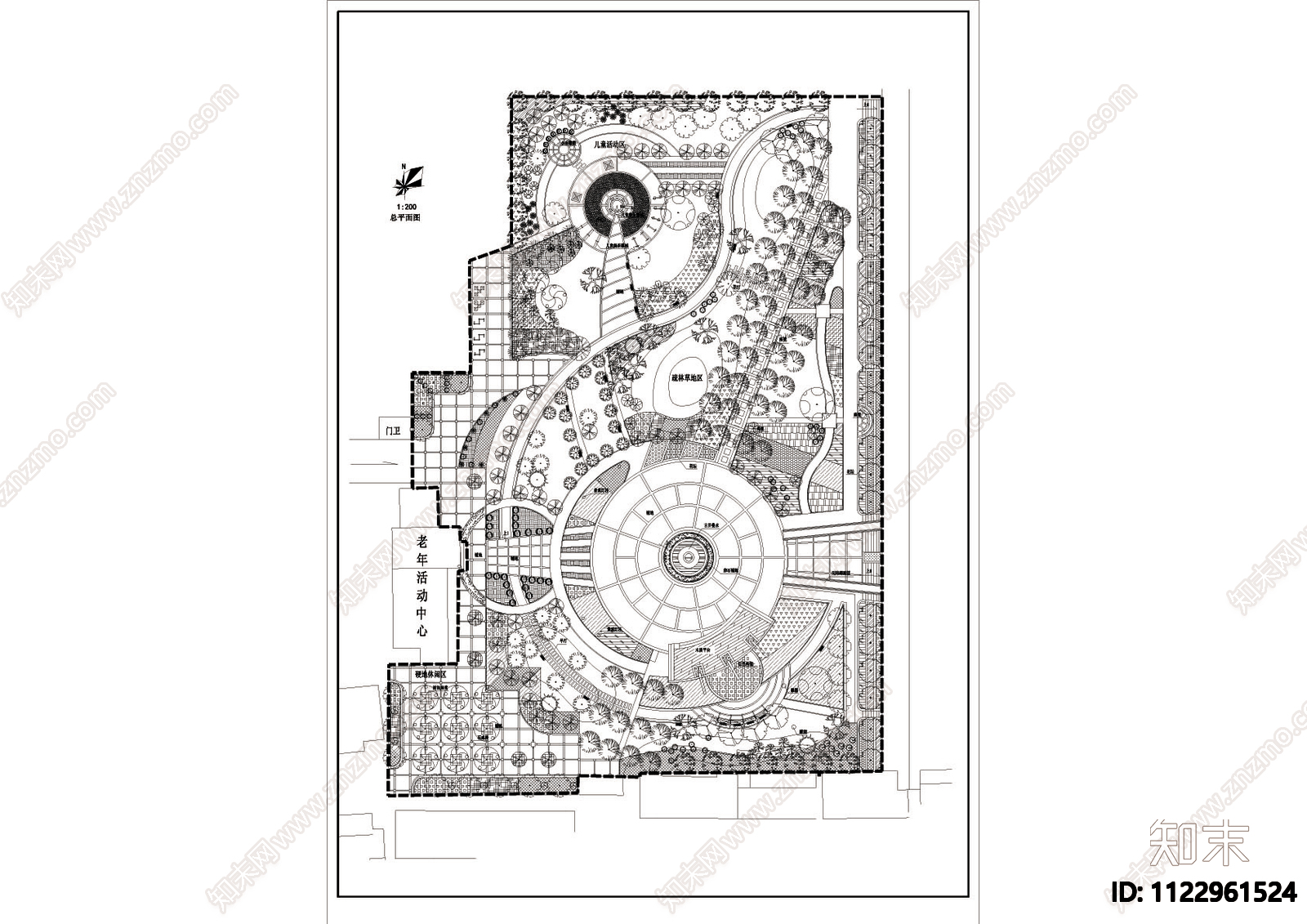 城市公园绿化总平面图cad施工图下载【ID:1122961524】