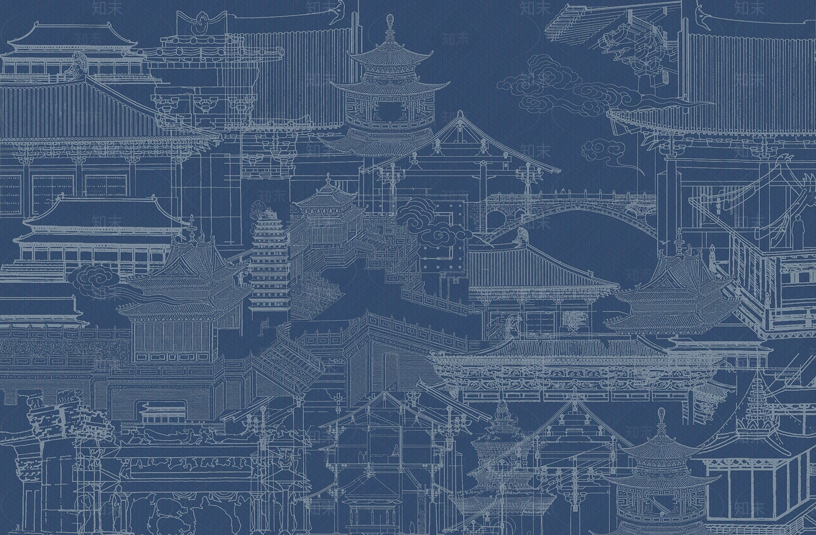 新中式建筑山水背景壁画贴图下载【ID:1122964433】