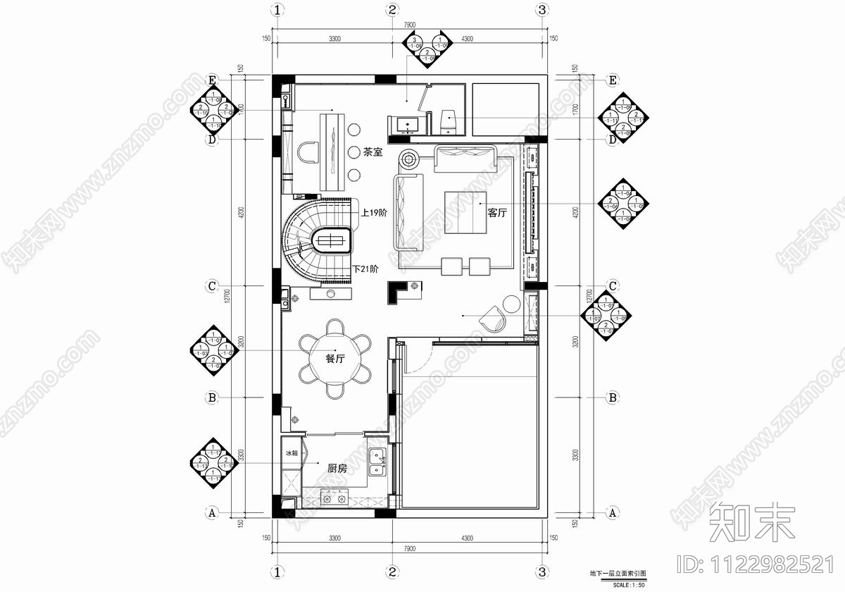 300㎡四层小别墅CAD施工图下载【ID:1122982521】