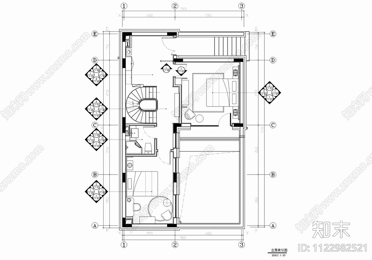 300㎡四层小别墅CAD施工图下载【ID:1122982521】