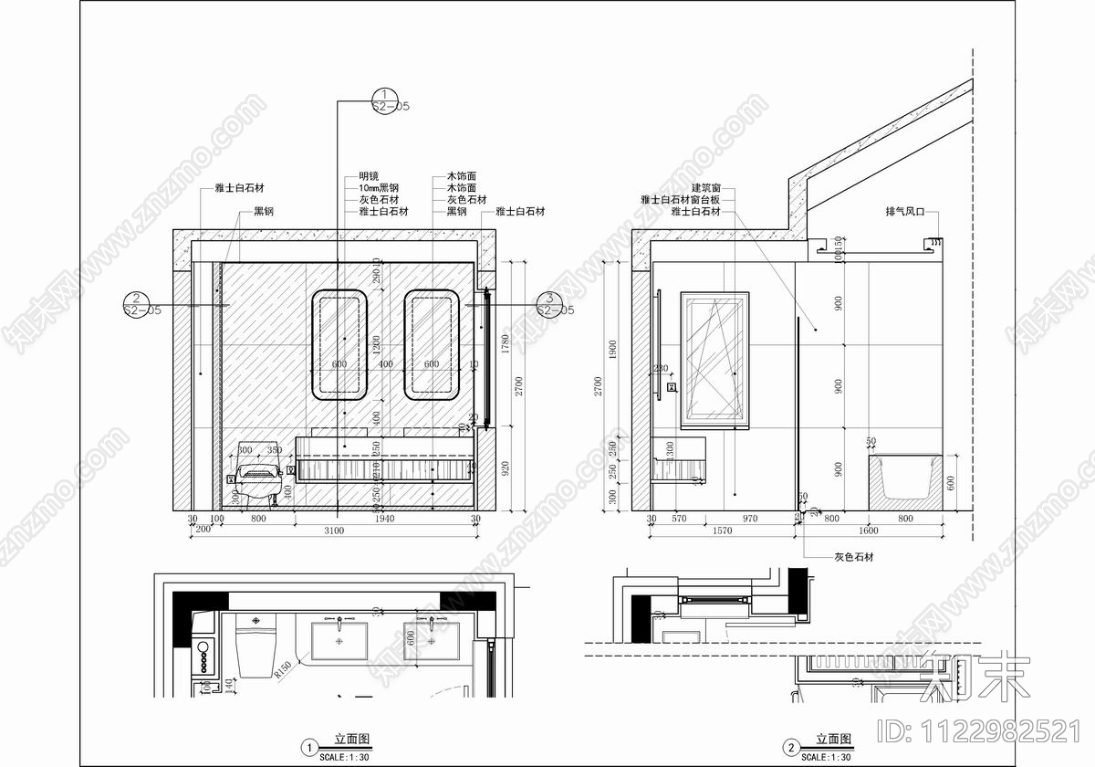 300㎡四层小别墅CAD施工图下载【ID:1122982521】