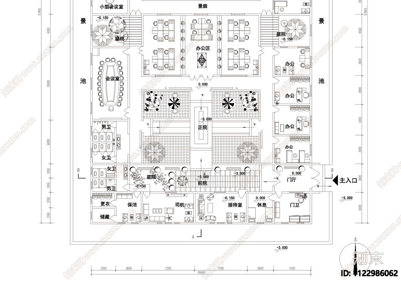 古典办公用四合院建筑平面图施工图下载【ID:1122986062】