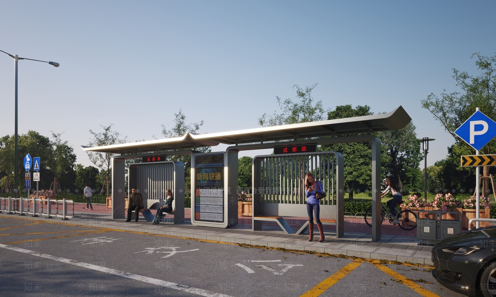 现代公交车站3D模型下载【ID:1123002847】