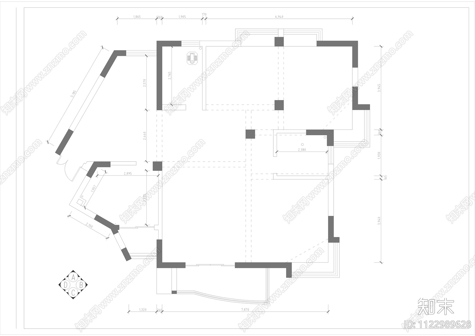 现代家装墙体结构图cad施工图下载【ID:1122989628】