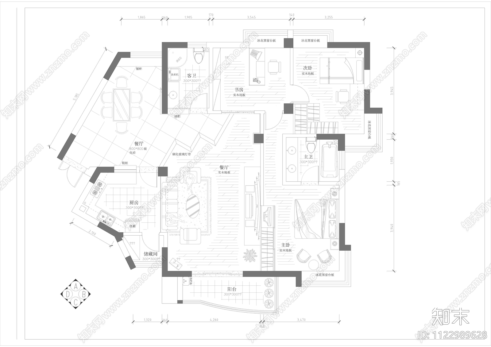 现代家装墙体结构图cad施工图下载【ID:1122989628】