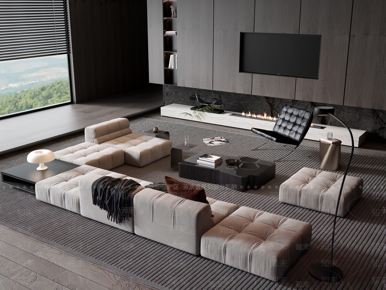 现代沙发茶几组合SU模型下载【ID:1122994097】