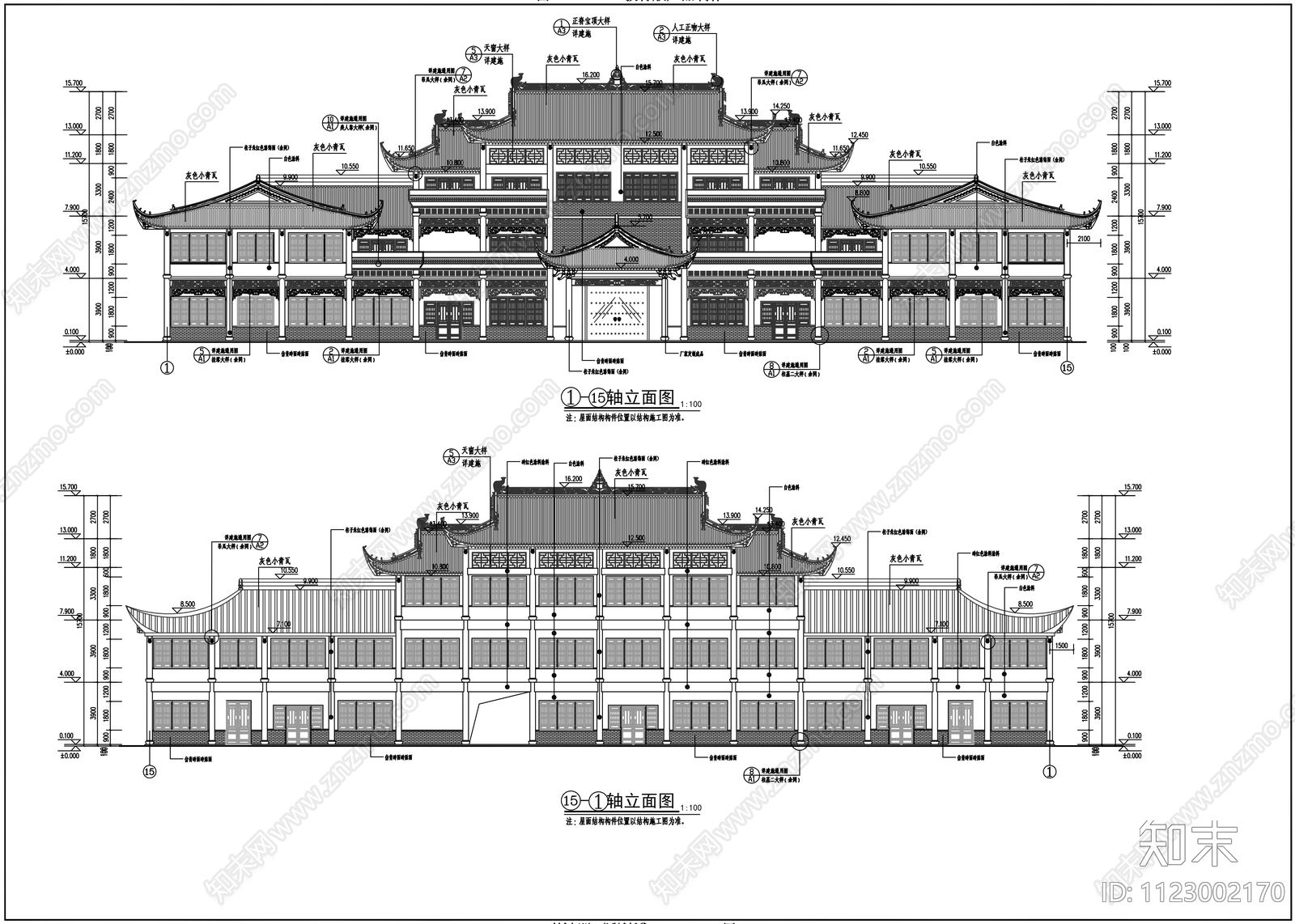 中式龙兴文化步行街规划及建筑设计cad施工图下载【ID:1123002170】