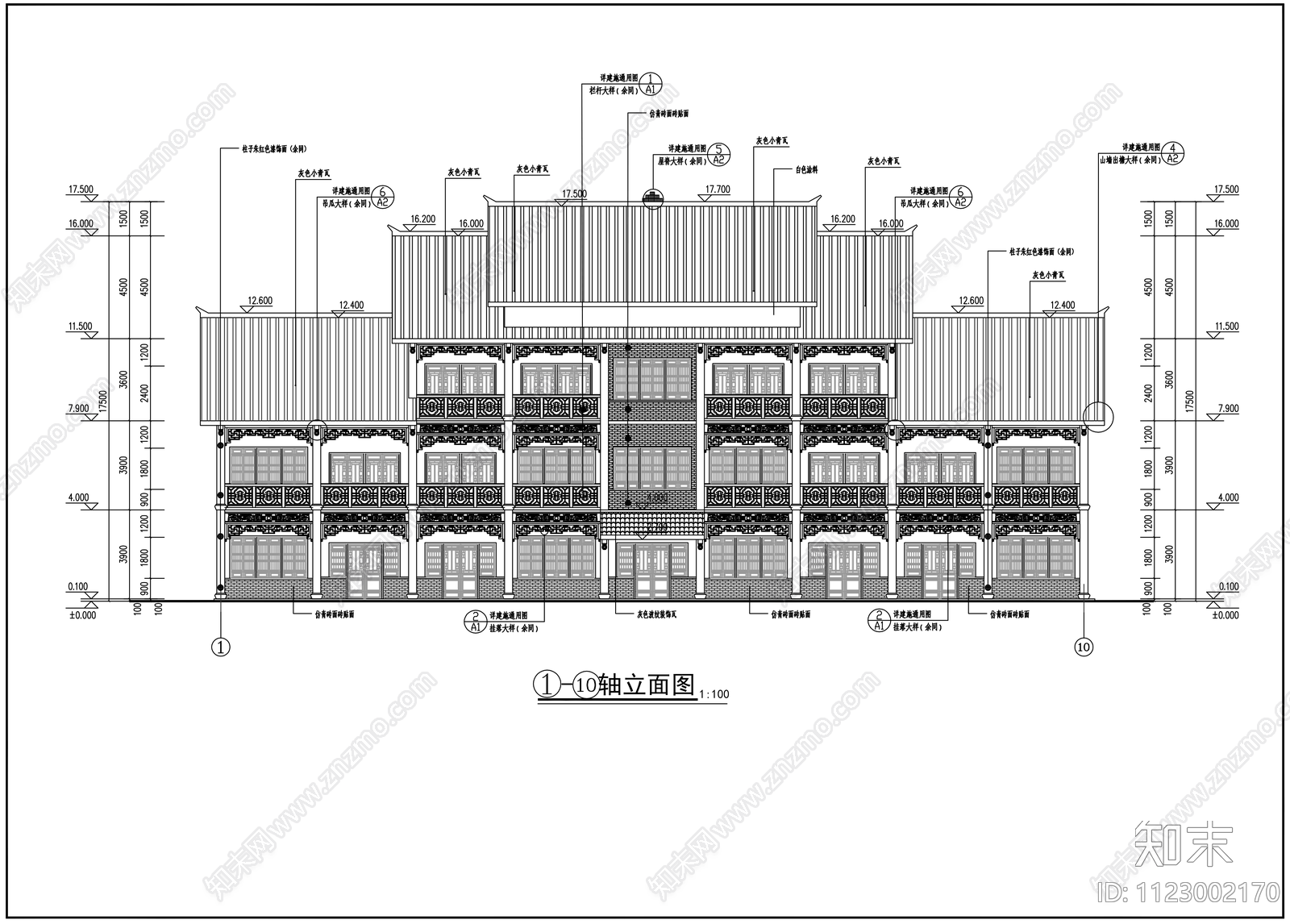 中式龙兴文化步行街规划及建筑设计cad施工图下载【ID:1123002170】