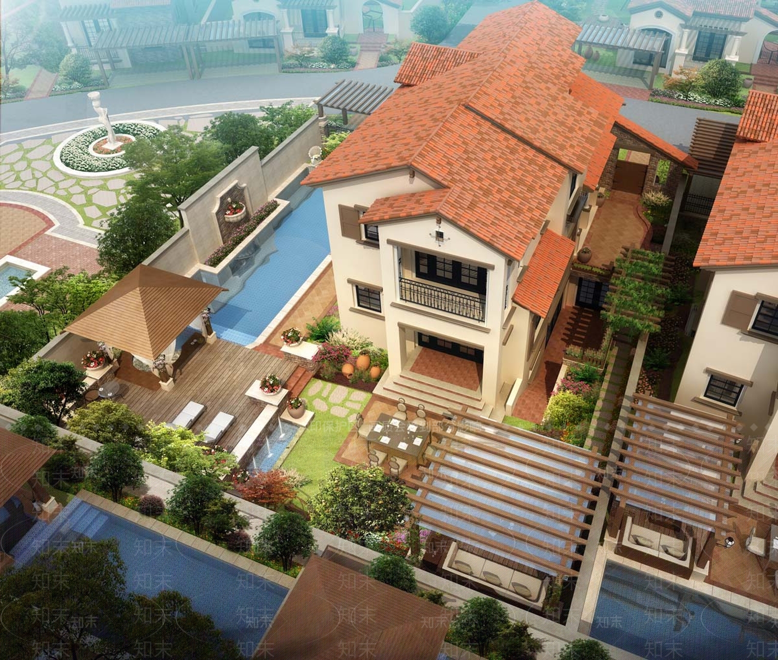 欧式西班牙花园景观SU模型下载【ID:1126031015】