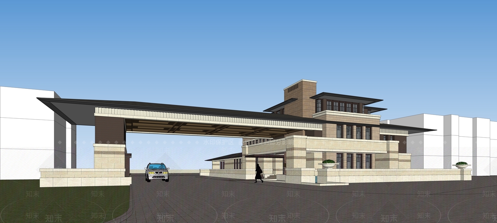 古典小区入口大门SU模型下载【ID:1123115725】