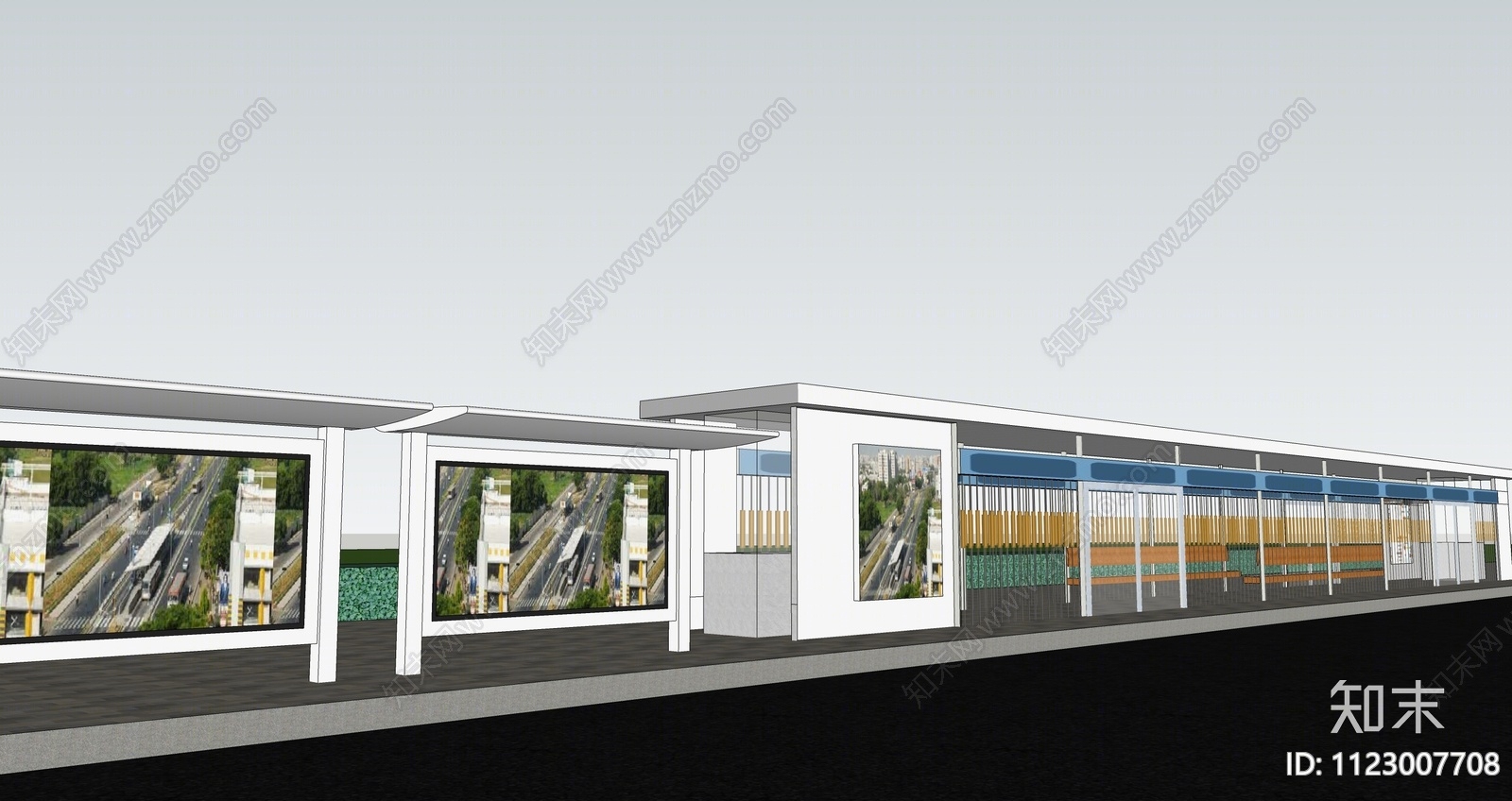 现代公交站构架SU模型下载【ID:1123007708】