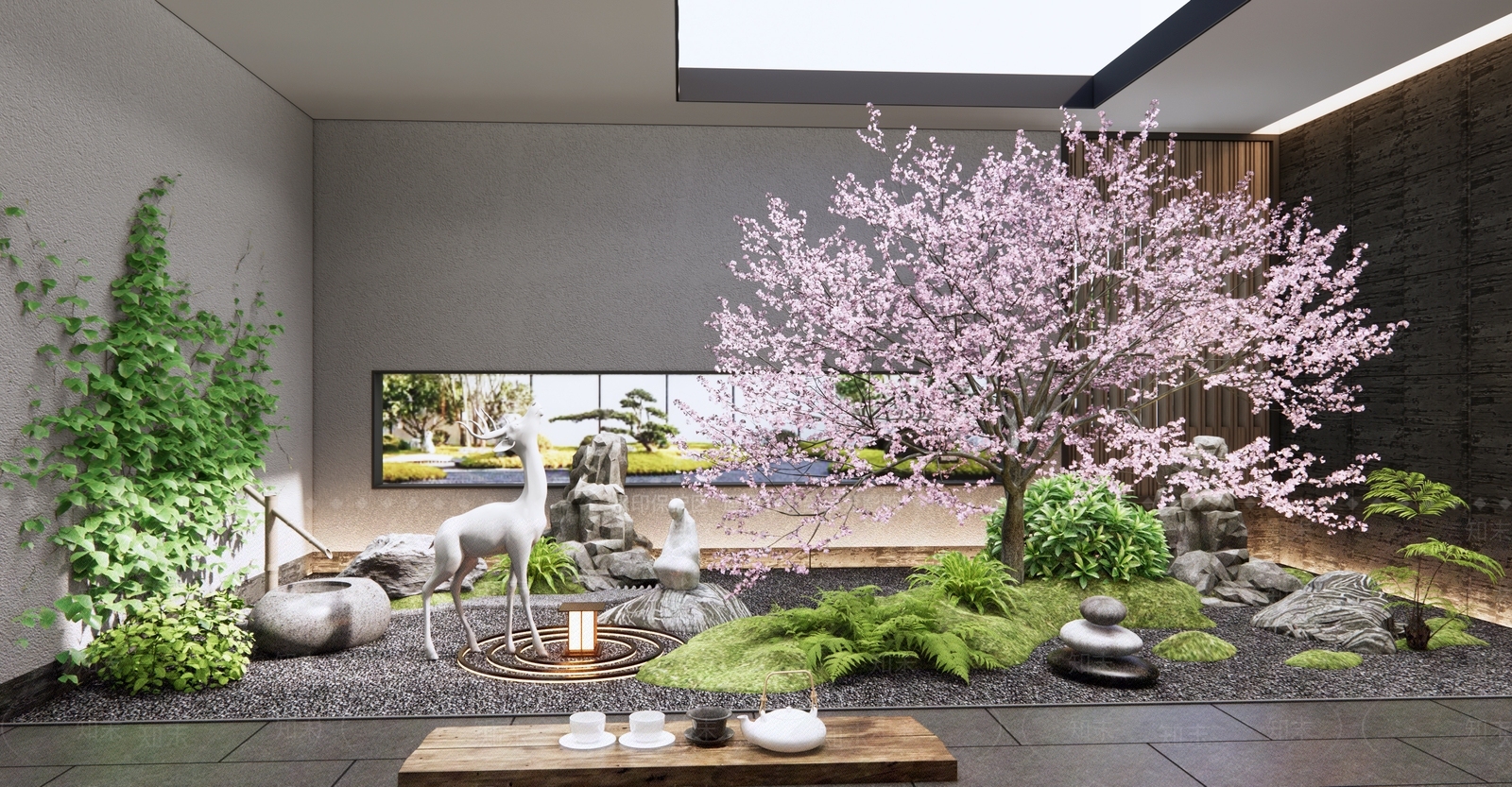 日式禅意山水庭院景观SU模型下载【ID:1123007800】