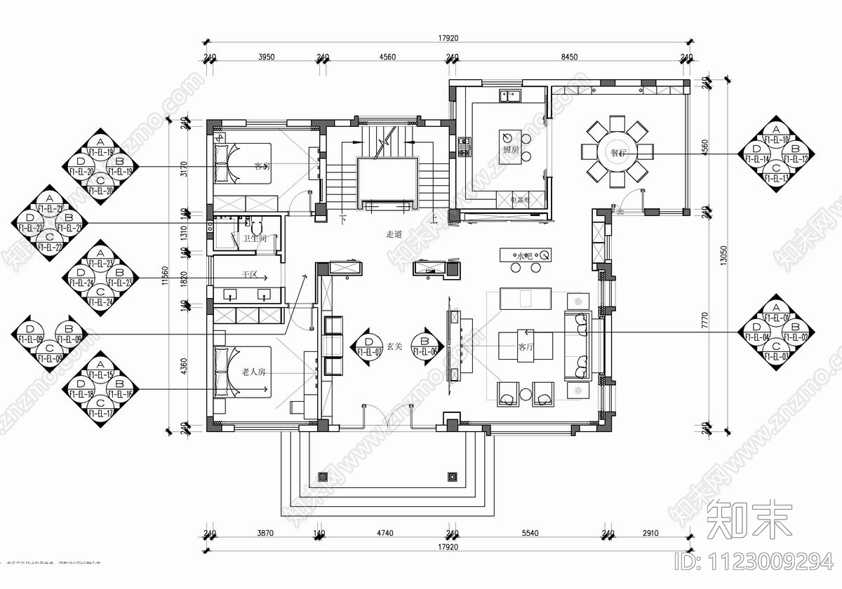 700㎡五层别墅CADcad施工图下载【ID:1123009294】