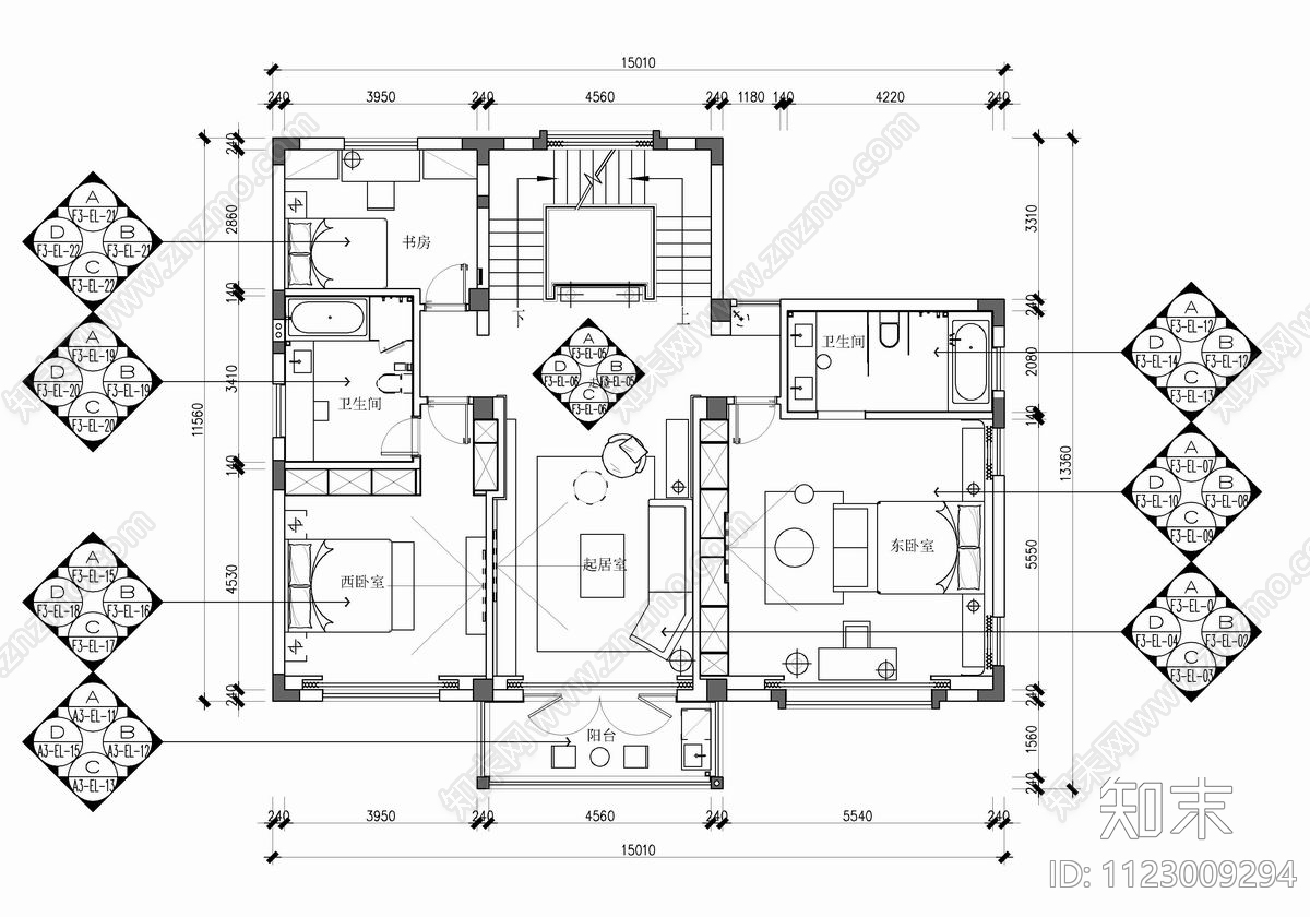 700㎡五层别墅CADcad施工图下载【ID:1123009294】