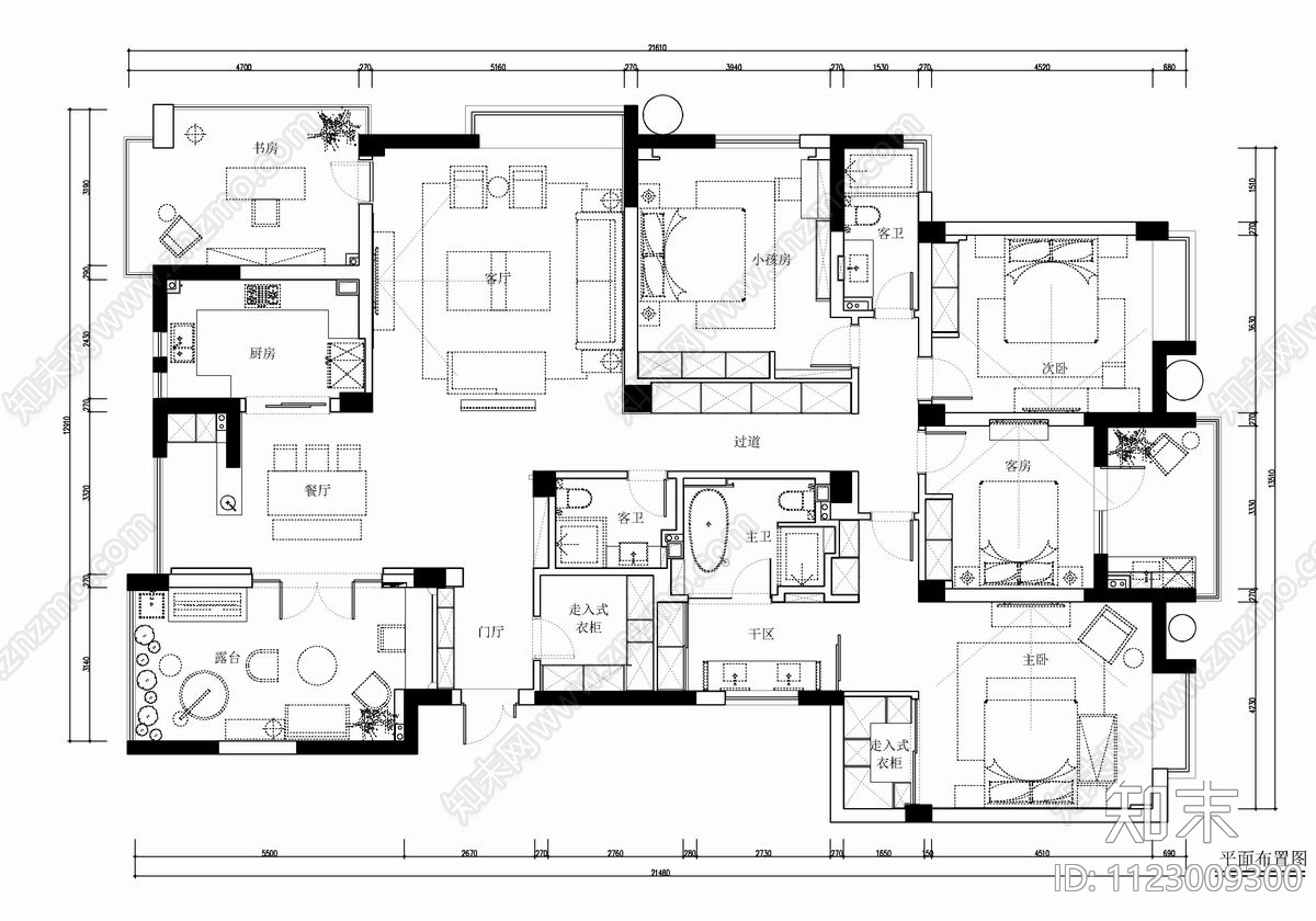 260㎡大平层五居室CADcad施工图下载【ID:1123009300】