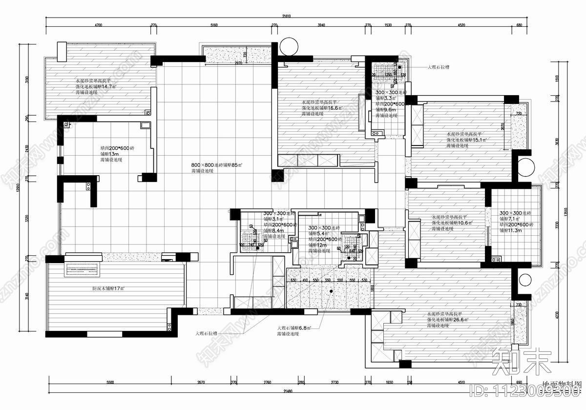 260㎡大平层五居室CADcad施工图下载【ID:1123009300】