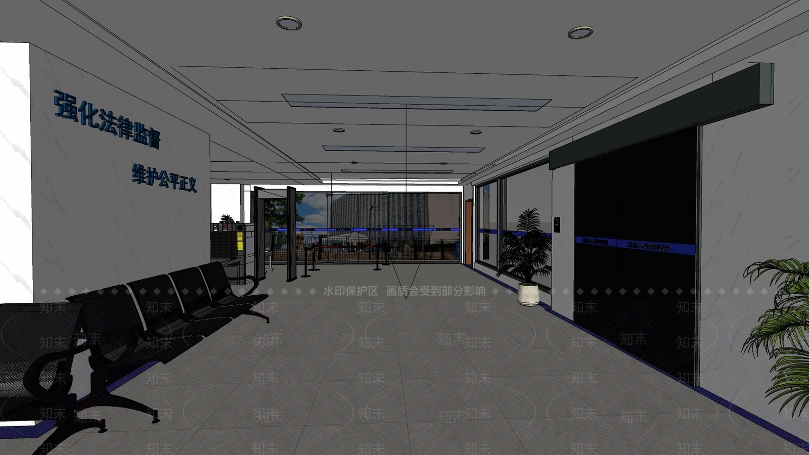现代检查办公大厅SU模型下载【ID:1123010367】