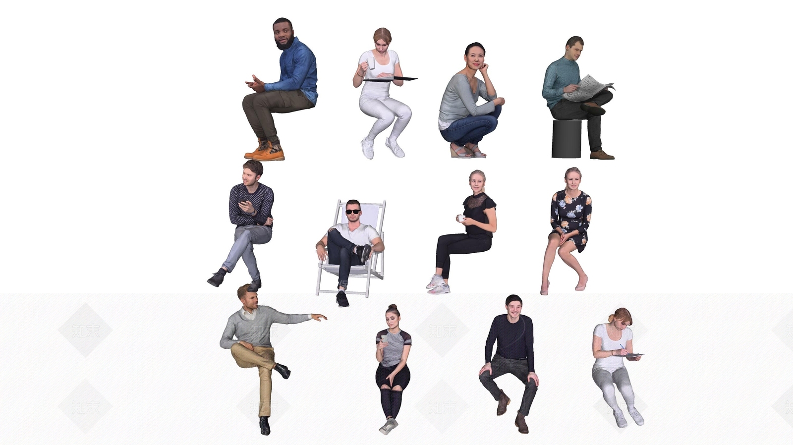 坐姿人物SU模型下载【ID:1123011412】