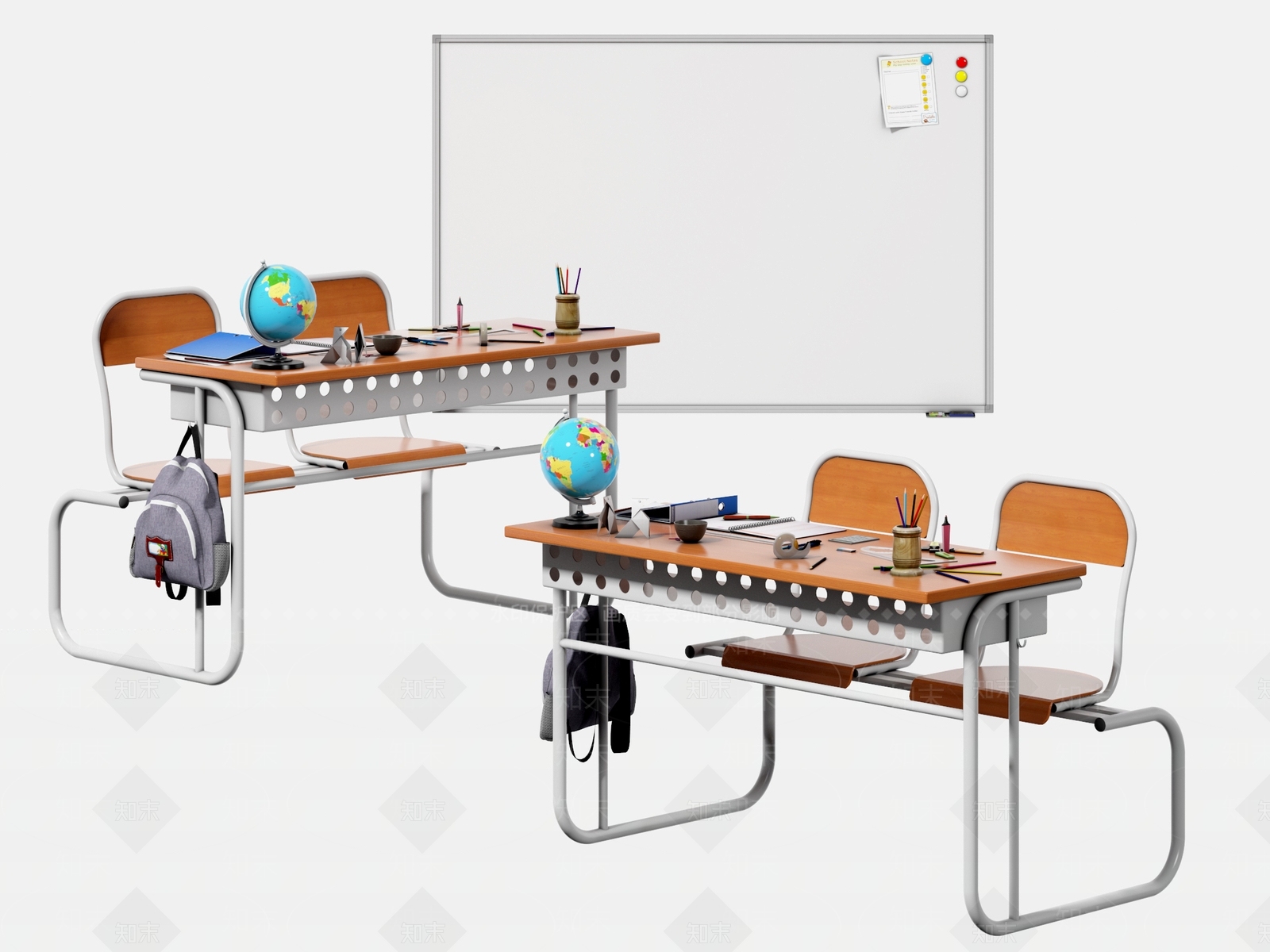 现代学校课桌椅组合3D模型下载【ID:1123013355】