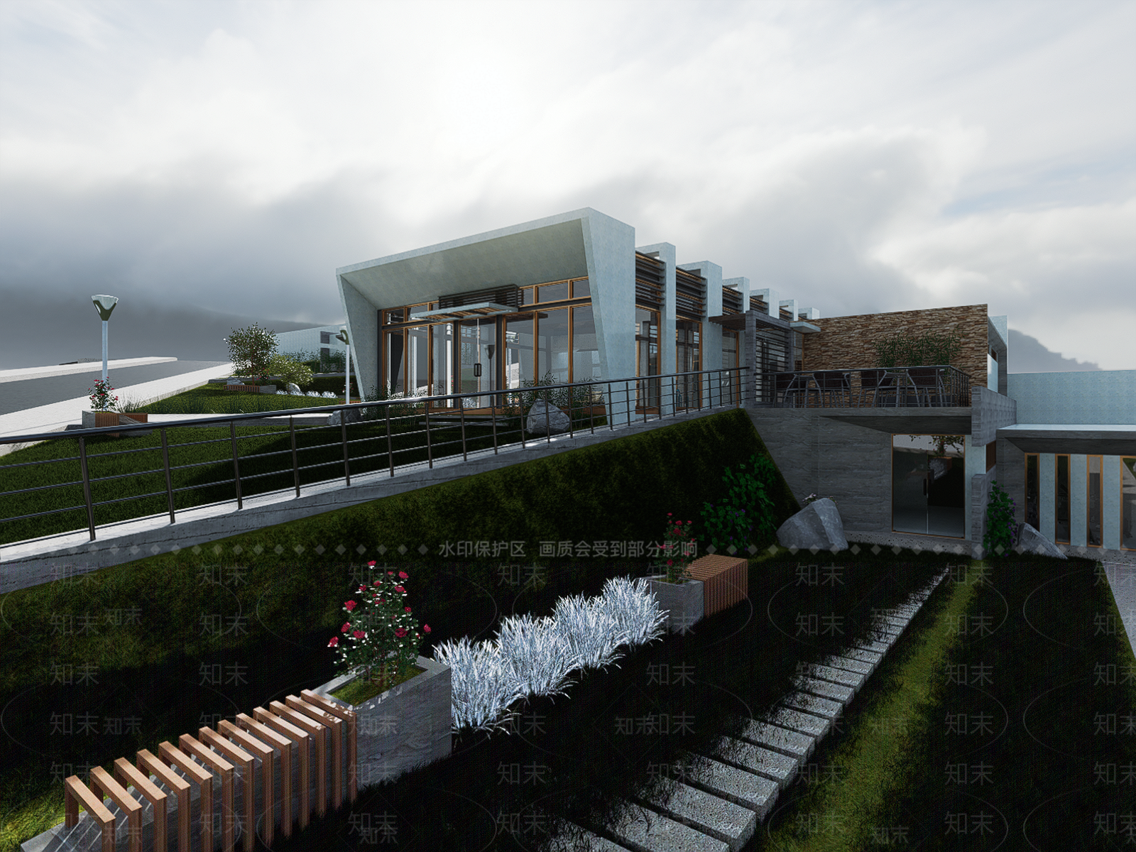 现代坡地会所SU模型下载【ID:1123017647】