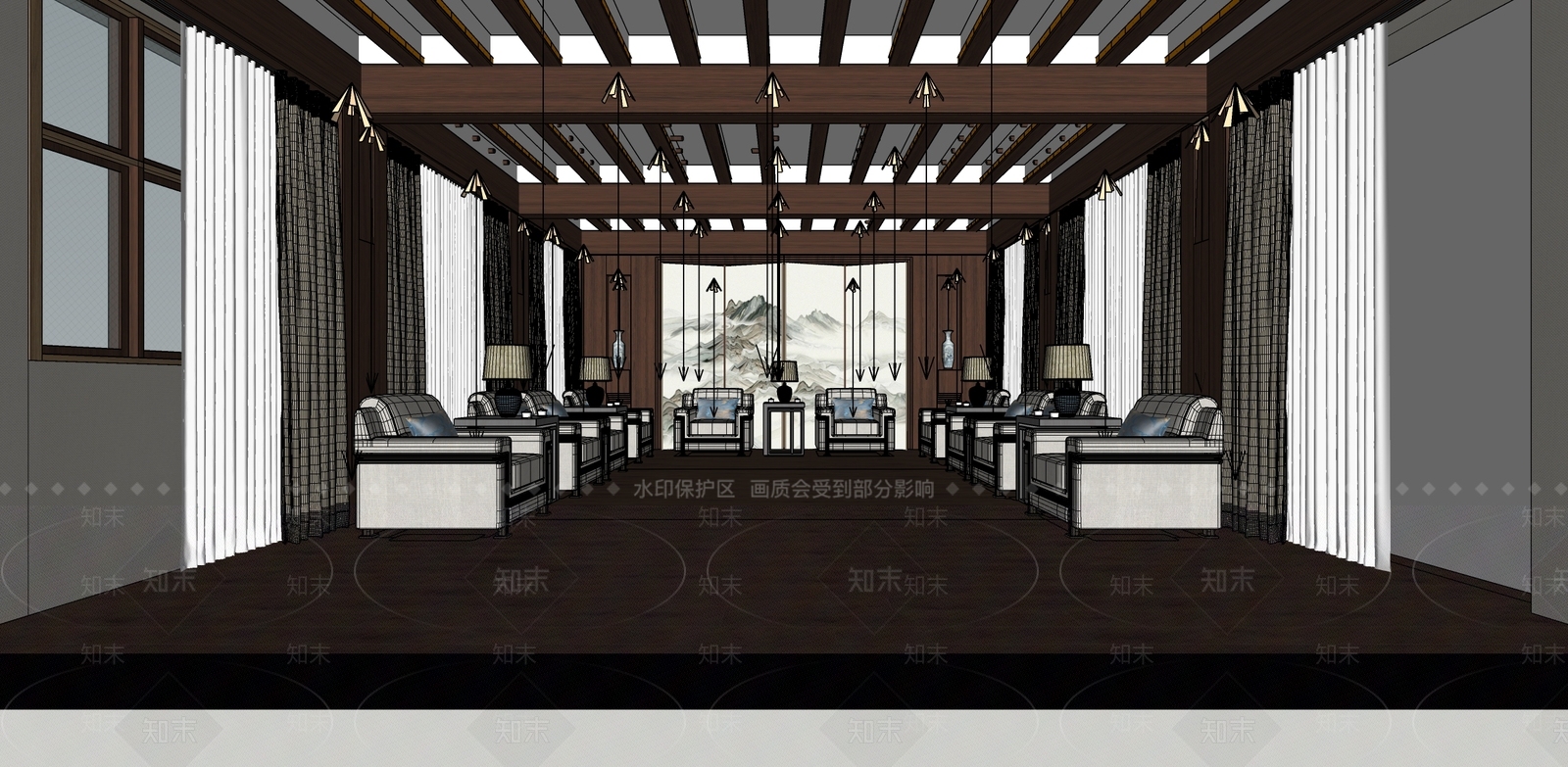 新中式接待室SU模型下载【ID:1123027212】_知末su模型网