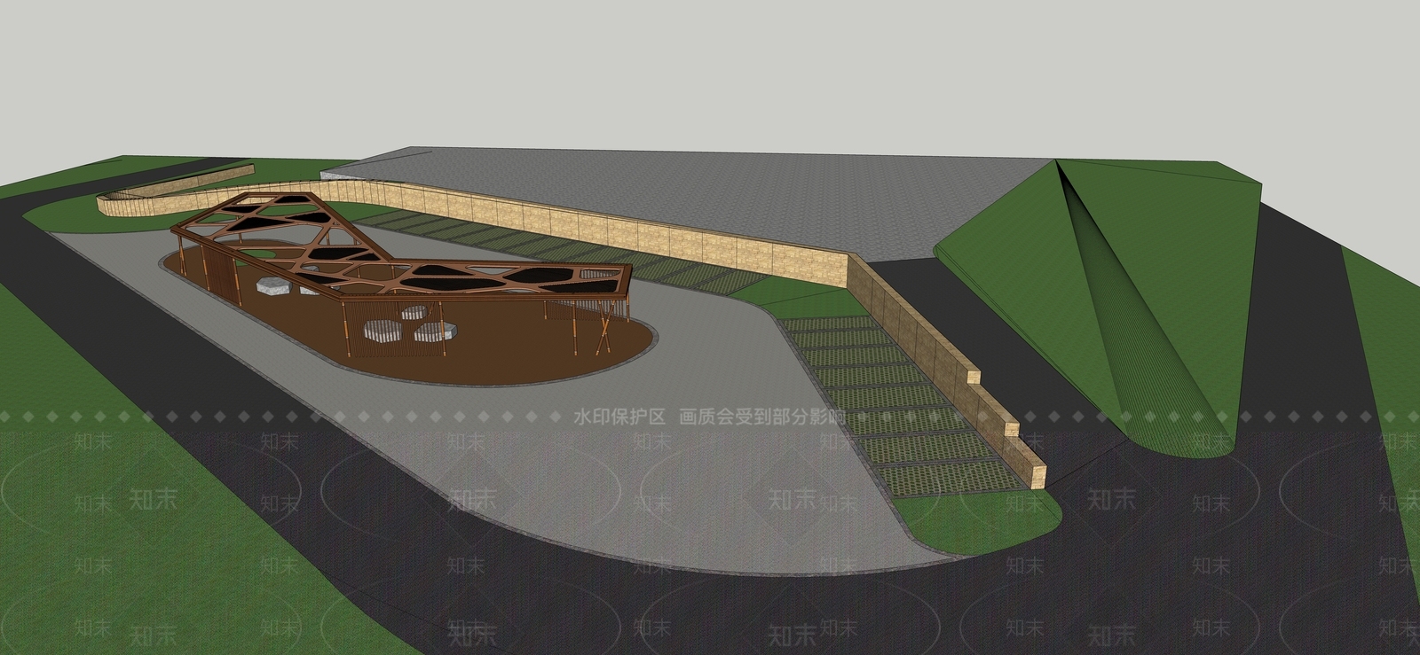 现代广场景观SU模型下载【ID:1123028237】