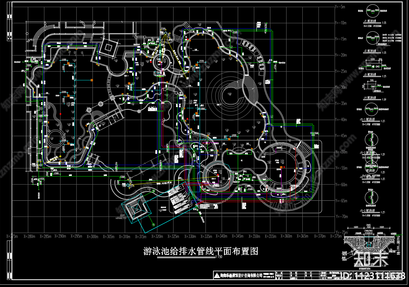 各种游泳池工艺图给排水cad施工图下载【ID:1123111638】