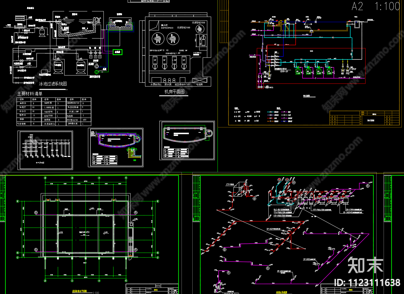 各种游泳池工艺图给排水cad施工图下载【ID:1123111638】