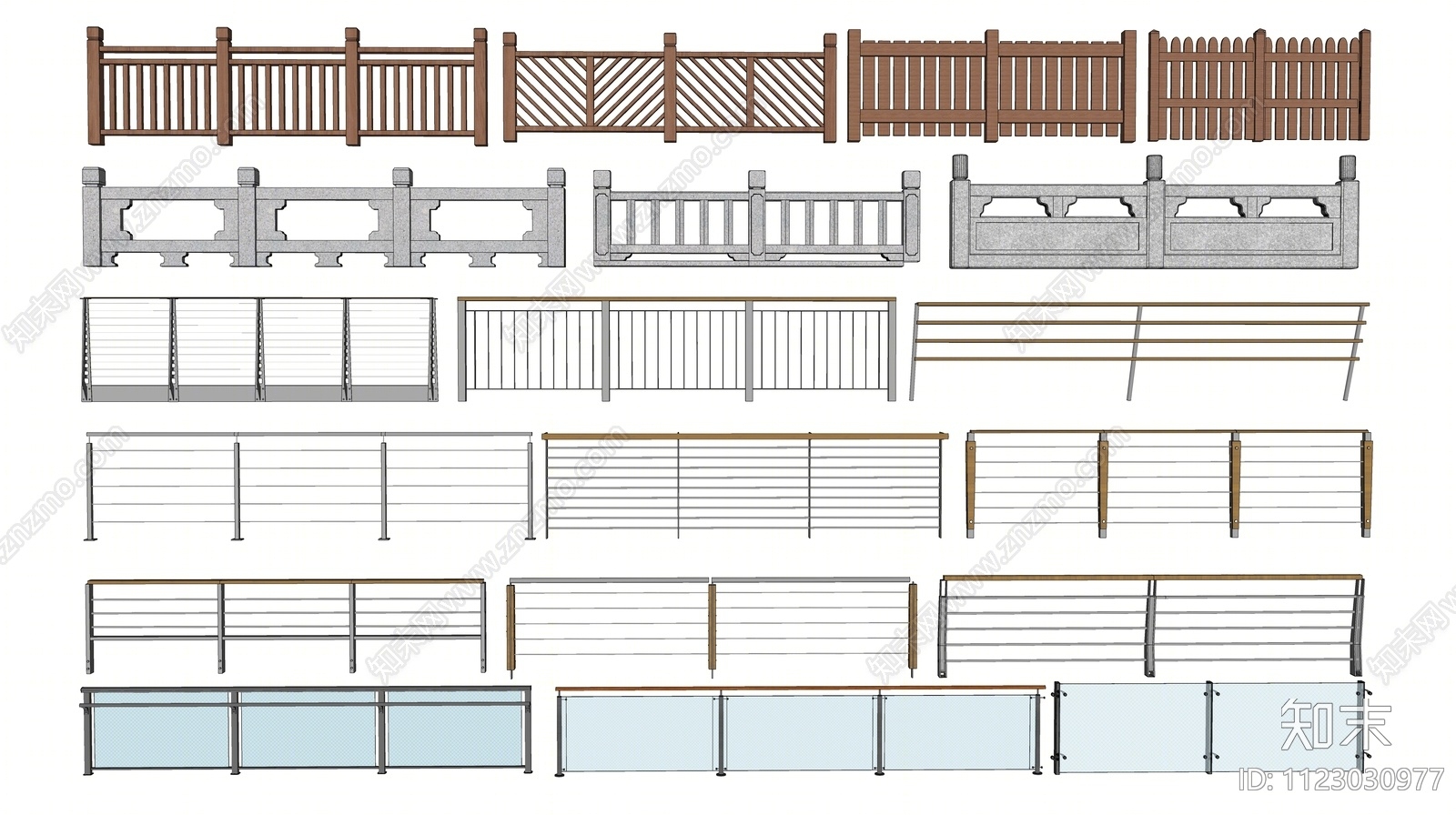 现代栏杆SU模型下载【ID:1123030977】