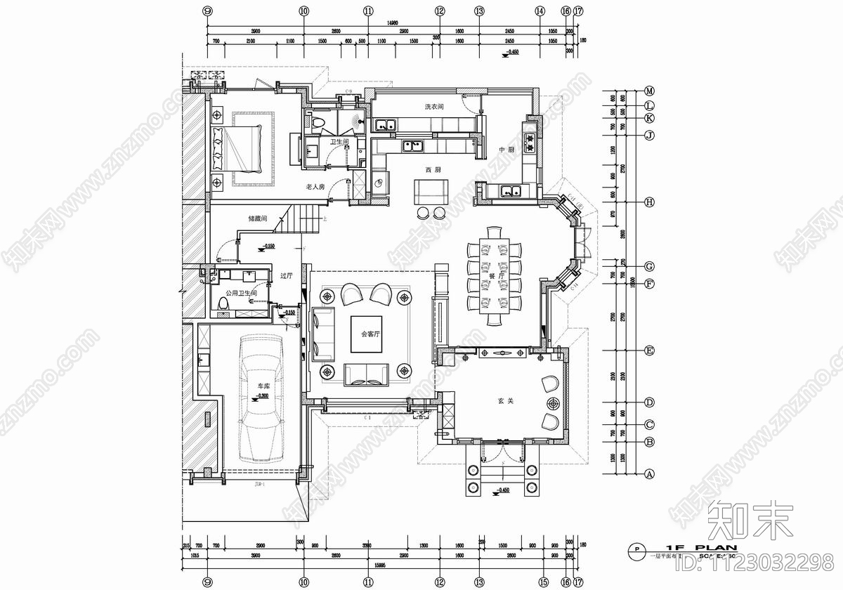 600㎡三层别墅CAD施工图下载【ID:1123032298】
