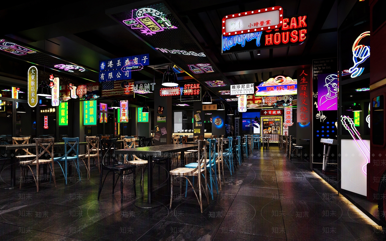 工业风港式茶餐厅3D模型下载【ID:1123049210】