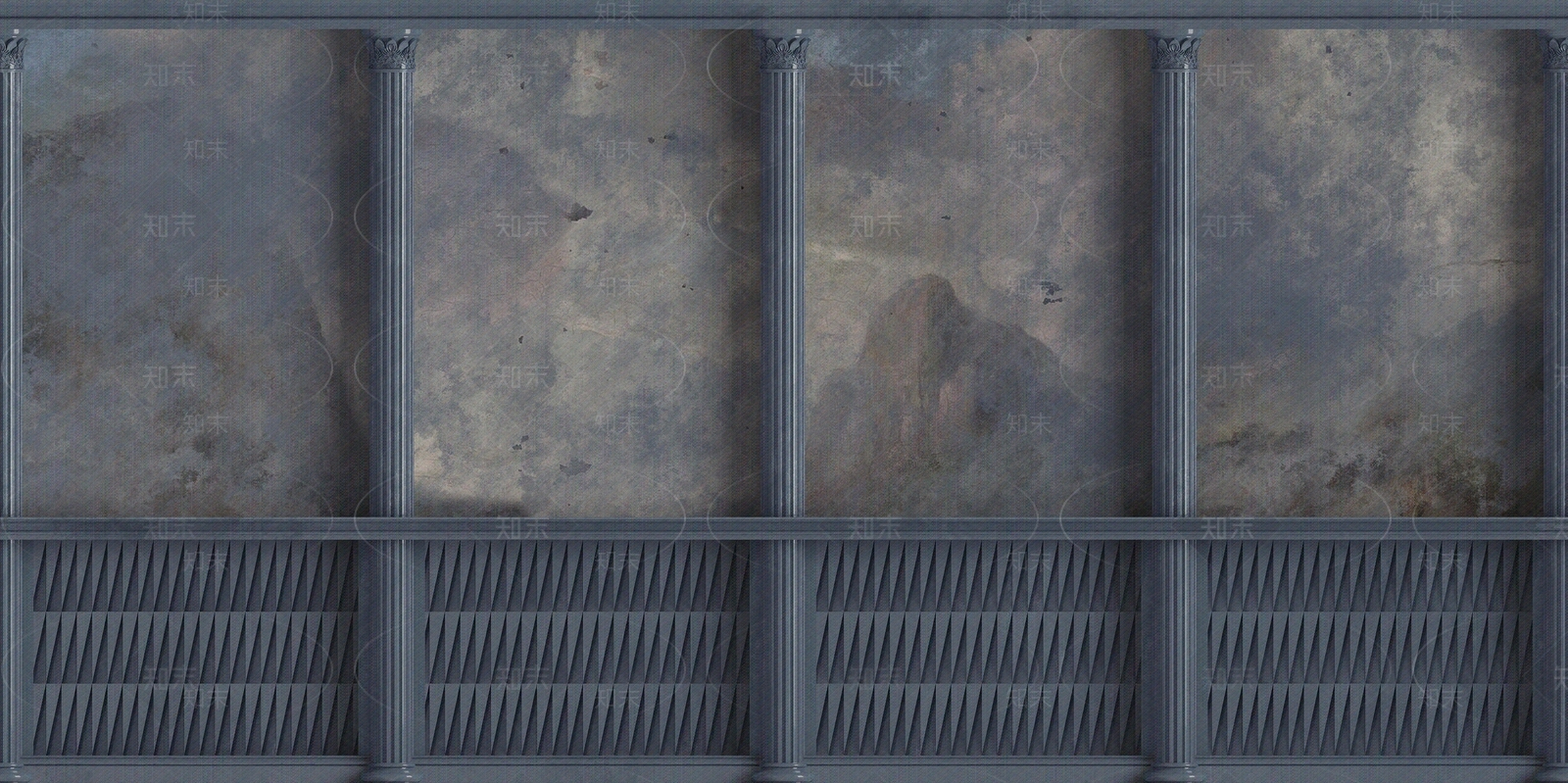 灰蓝色欧式墙面造型壁纸贴图下载【ID:1123050166】