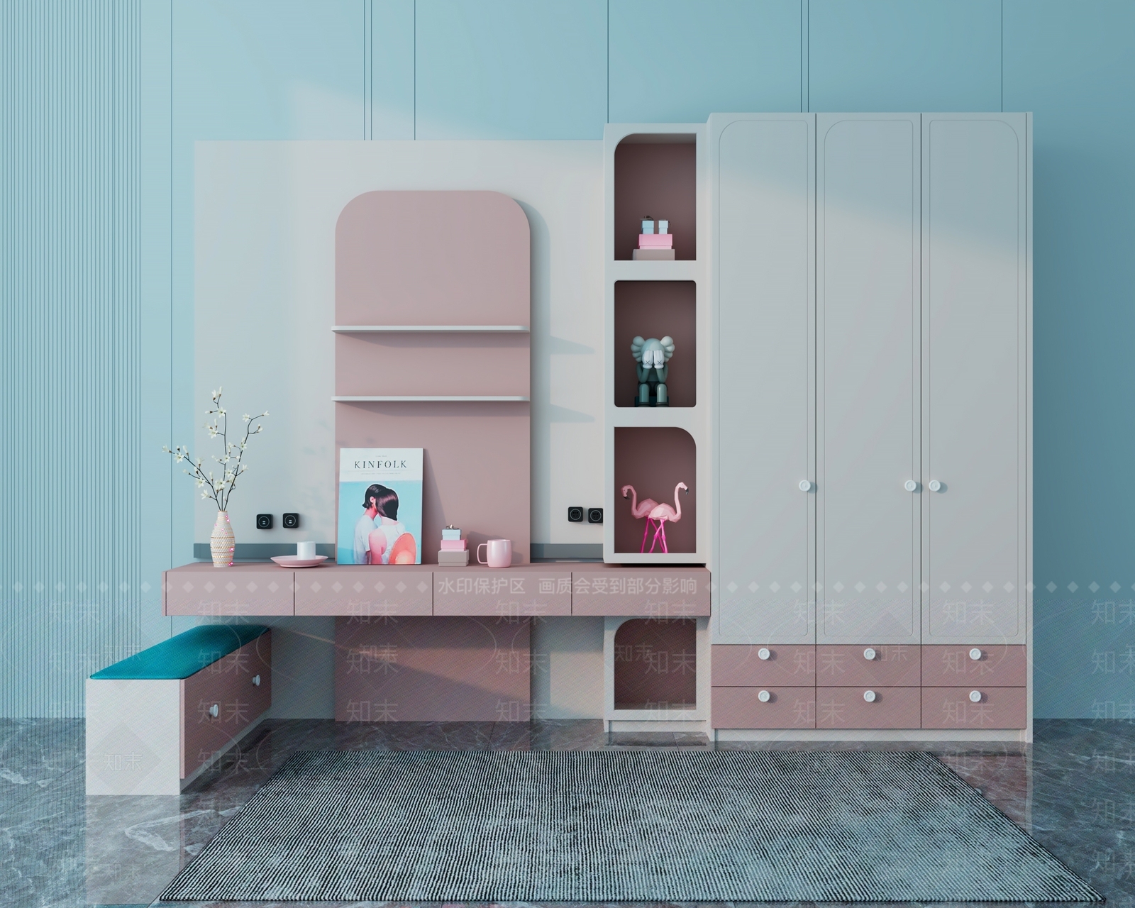 现代儿童房衣柜3D模型下载【ID:1123055289】