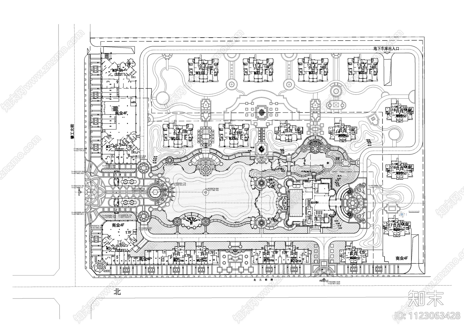 欧式小区景观总平面图cad施工图下载【ID:1123063428】