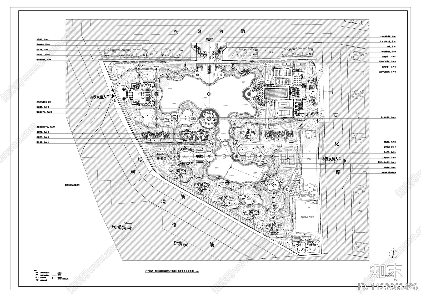 欧式小区景观总平面图cad施工图下载【ID:1123063428】