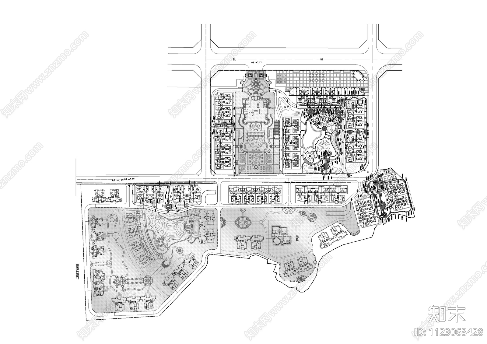 欧式小区景观总平面图cad施工图下载【ID:1123063428】