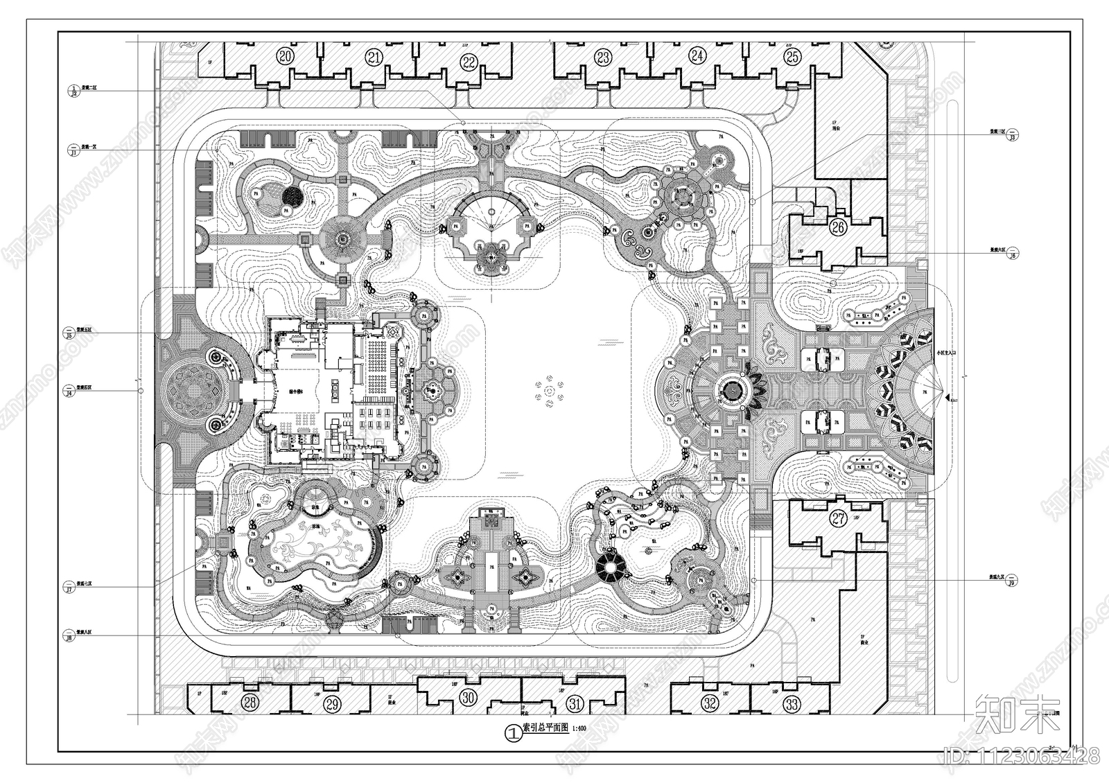 欧式小区景观总平面图cad施工图下载【ID:1123063428】