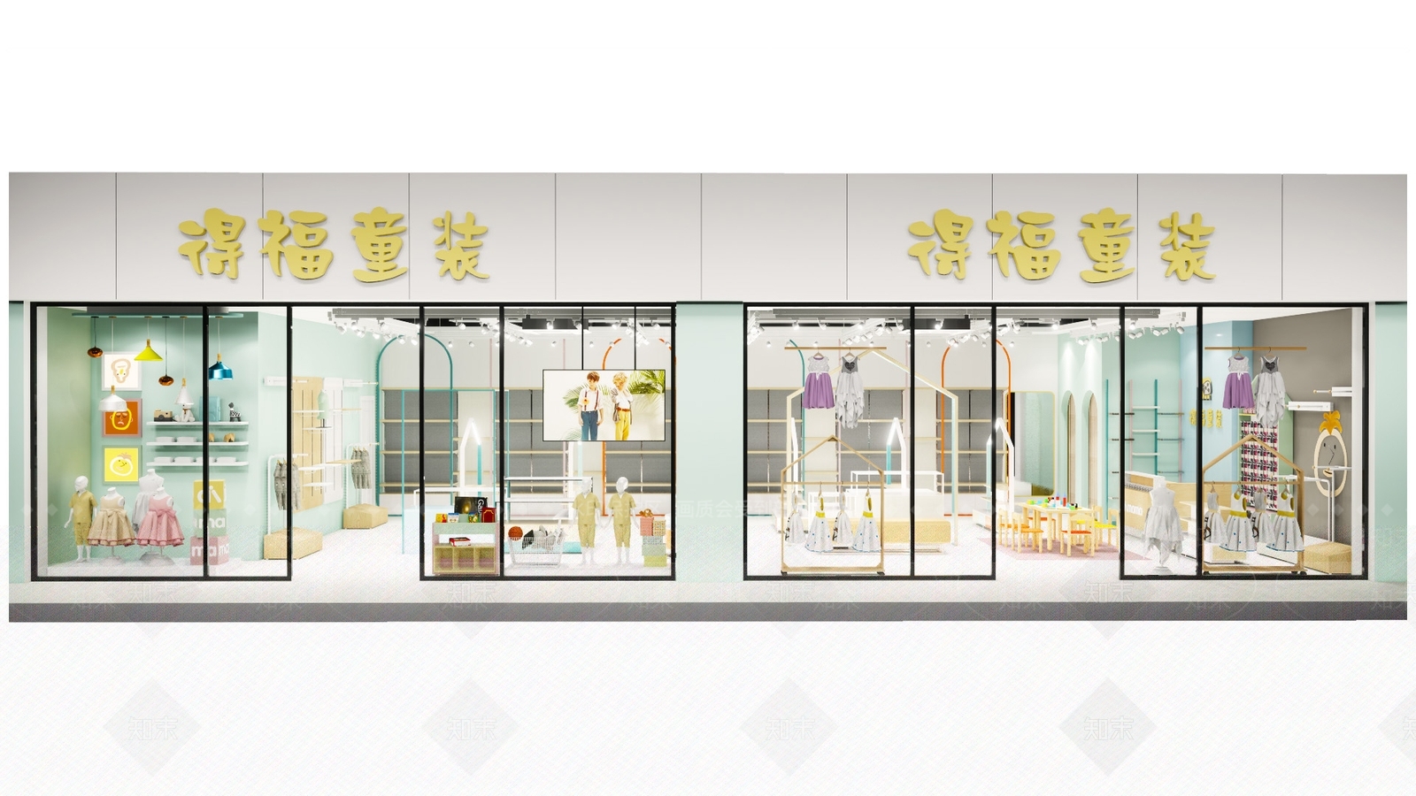 现代服装箱包店童装专营店SU模型下载【ID:1123067589】