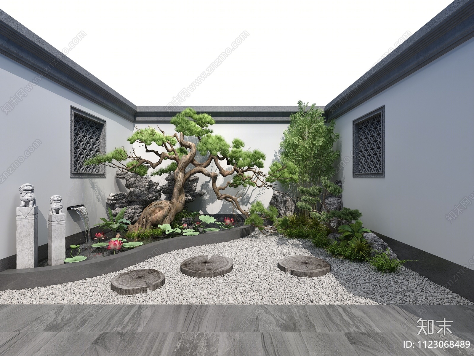 新中式庭院景观3D模型下载【ID:1123068489】