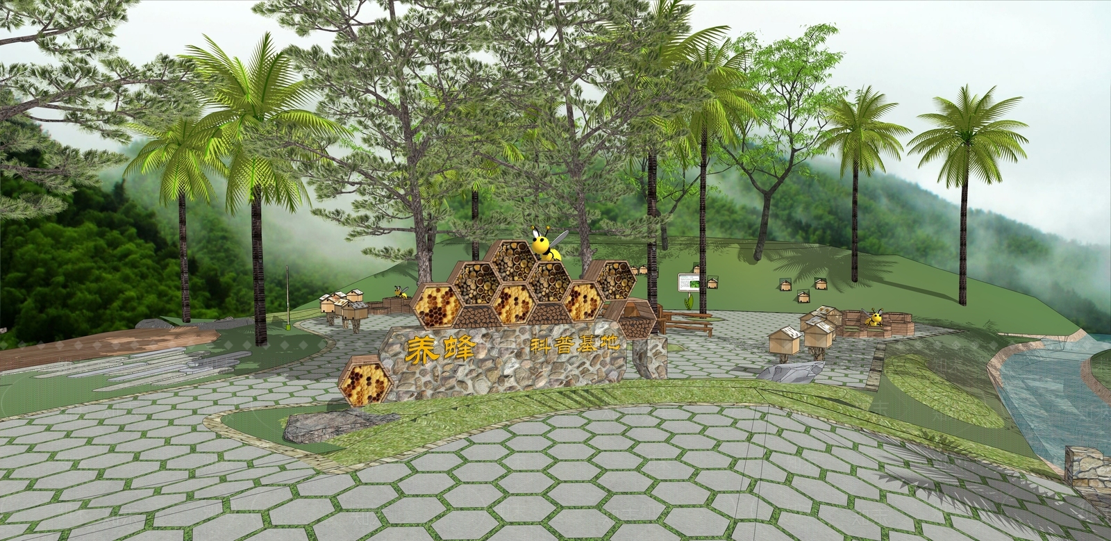 现代公园景观SU模型下载【ID:1123078026】