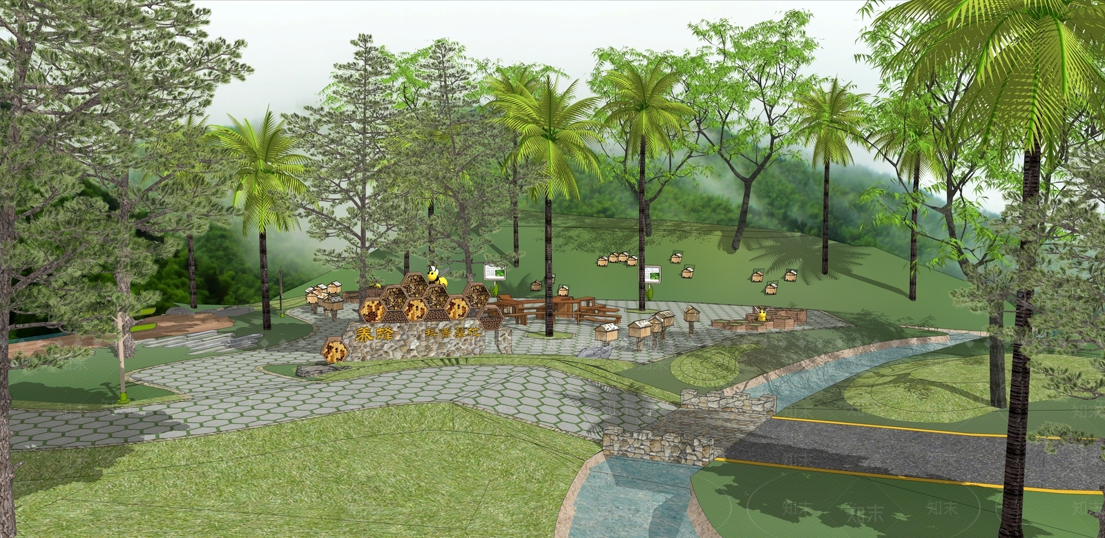 现代公园景观SU模型下载【ID:1123078026】