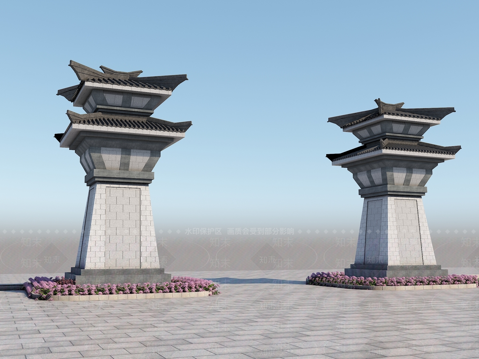 中式古建大门3D模型下载【ID:1123083499】