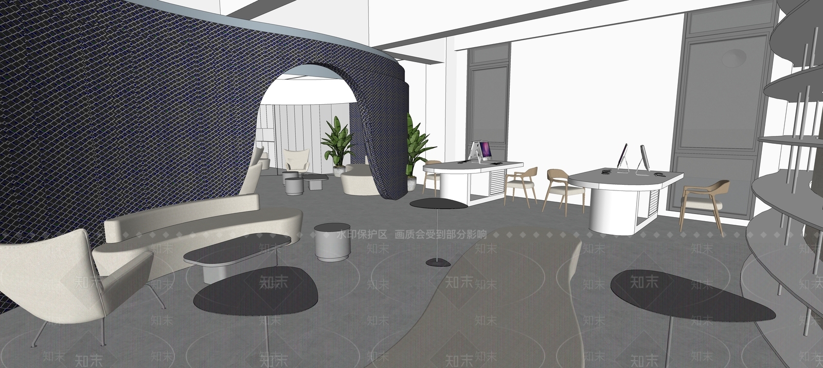 现代办公休闲区SU模型下载【ID:1124868615】