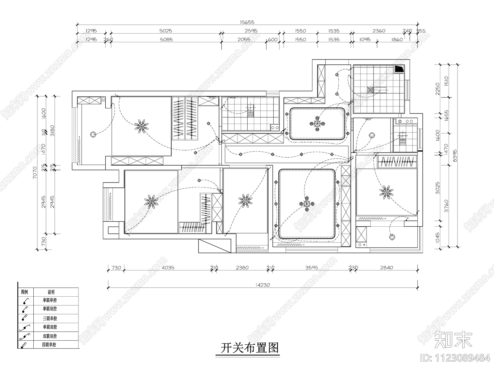 115㎡现代简约样板间平面图cad施工图下载【ID:1123089484】