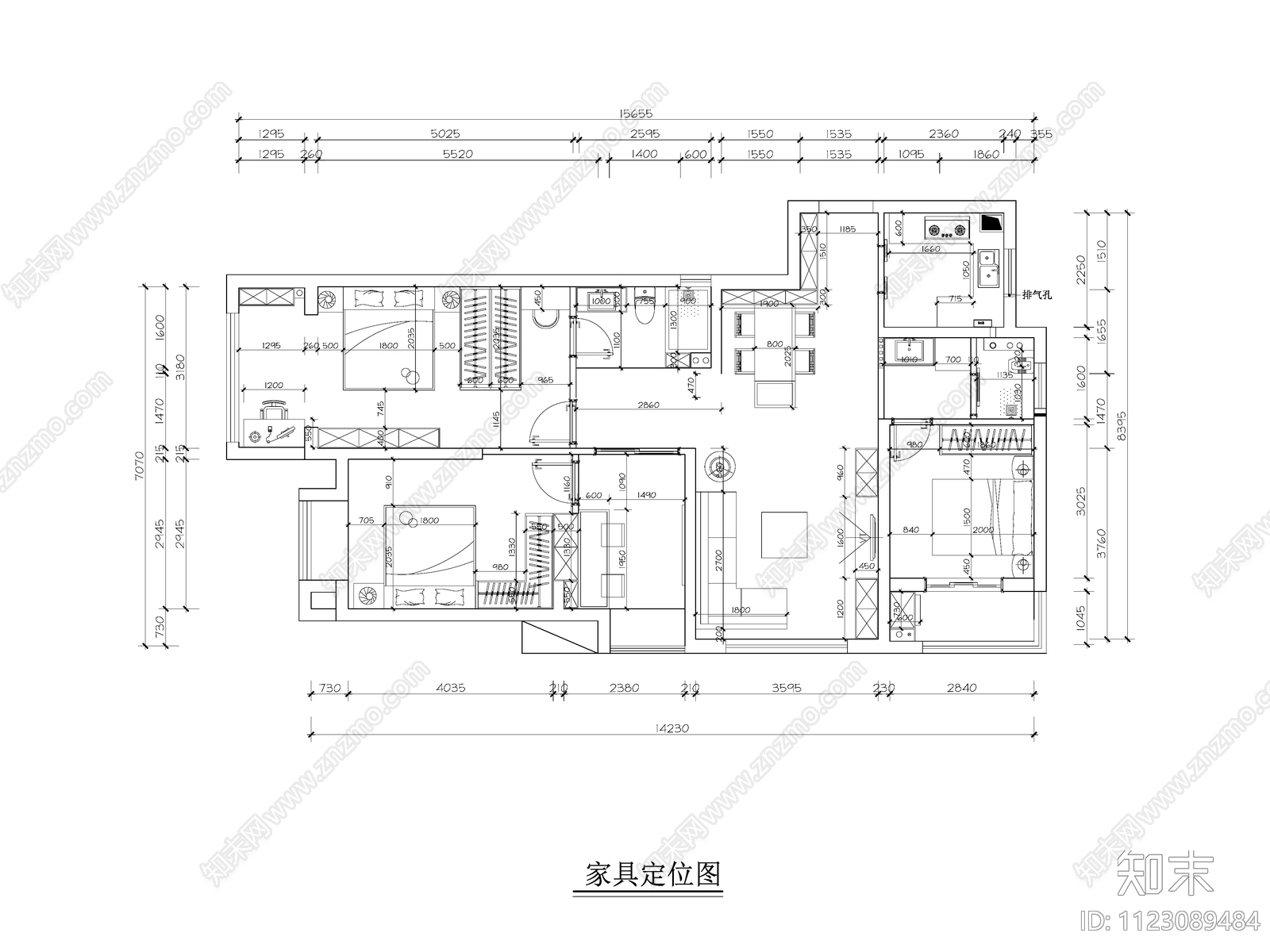 115㎡现代简约样板间平面图cad施工图下载【ID:1123089484】